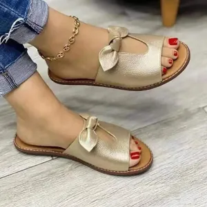 2021 New Summer New Women Leisure Fashion Bow Flat Sandals Sandals Comfortable Soft Bottom Women's Breathable Beach Sandals