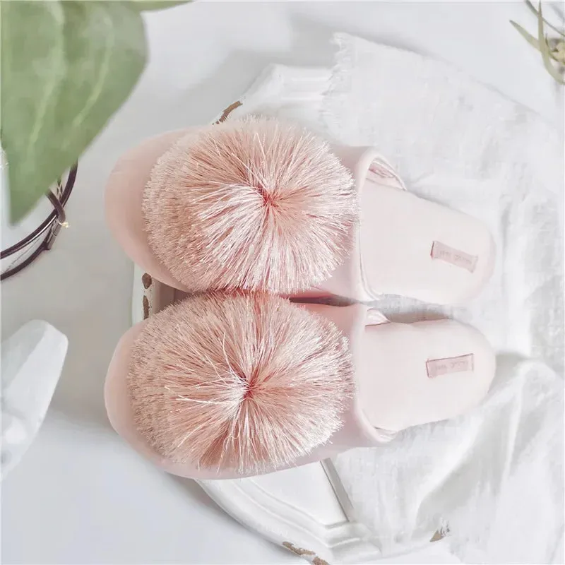 AMOZAE-- High-Quality Comfortable Home Slippers with Elegant Fringe Ball