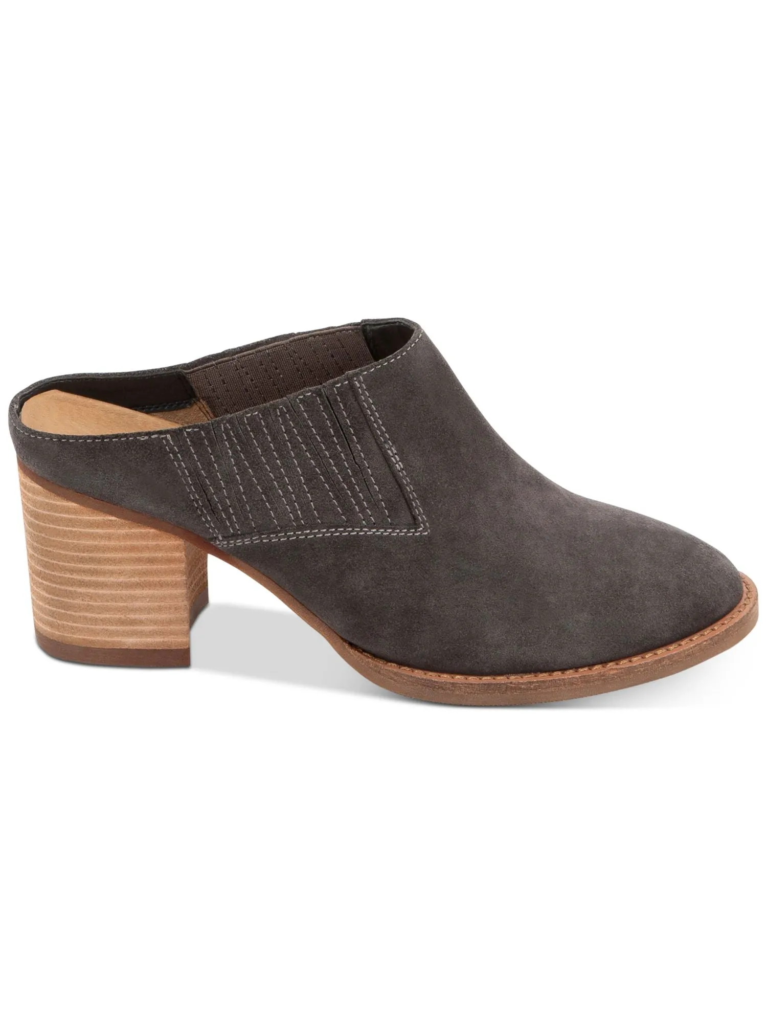 AQUA COLLEGE Womens Gray Stretch Gore Waterproof Cushioned Nan Round Toe Block Heel Slip On Leather Heeled Mules Shoes M