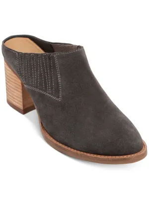 AQUA COLLEGE Womens Gray Stretch Gore Waterproof Cushioned Nan Round Toe Block Heel Slip On Leather Heeled Mules Shoes M