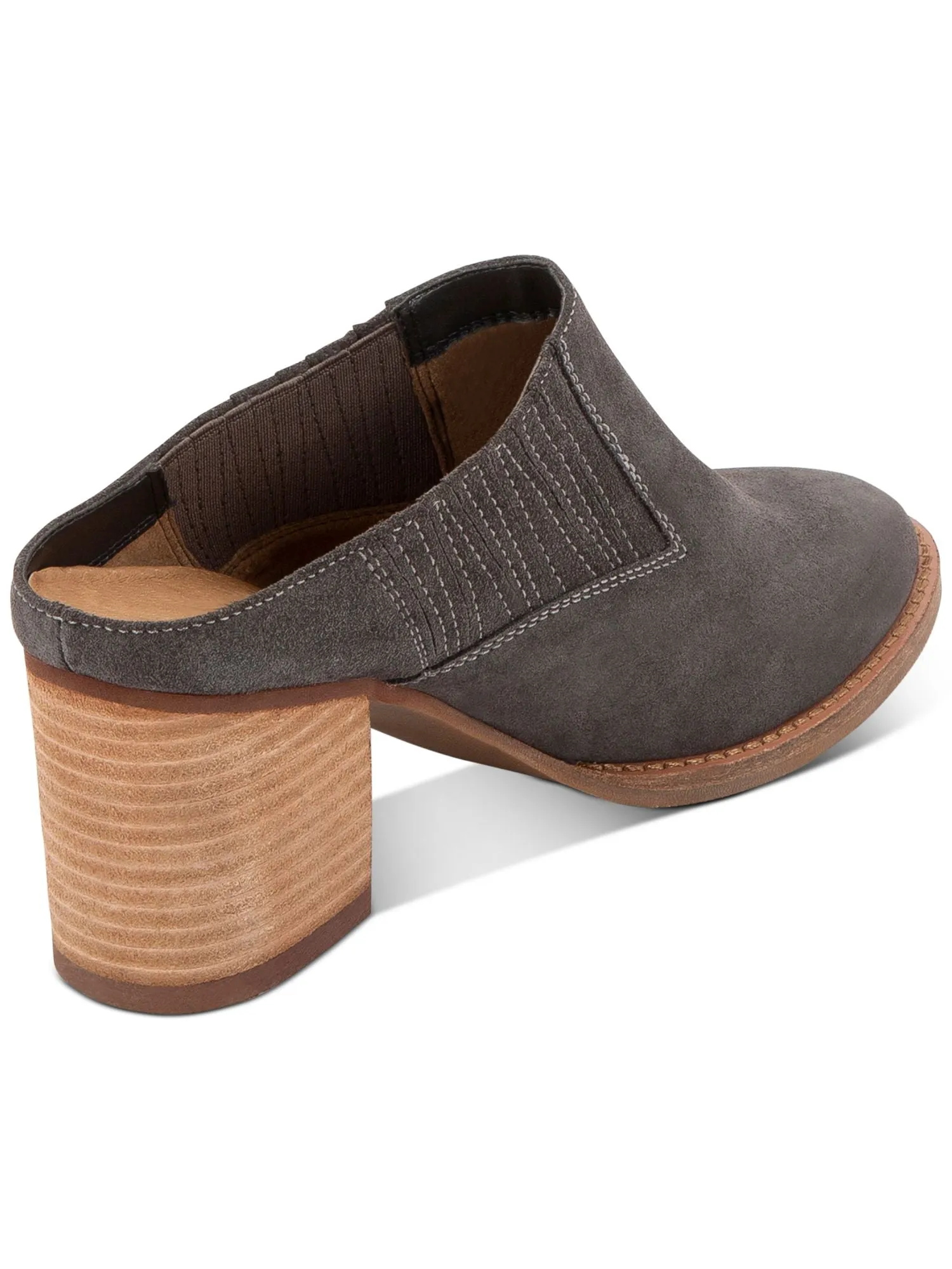 AQUA COLLEGE Womens Gray Stretch Gore Waterproof Cushioned Nan Round Toe Block Heel Slip On Leather Heeled Mules Shoes M