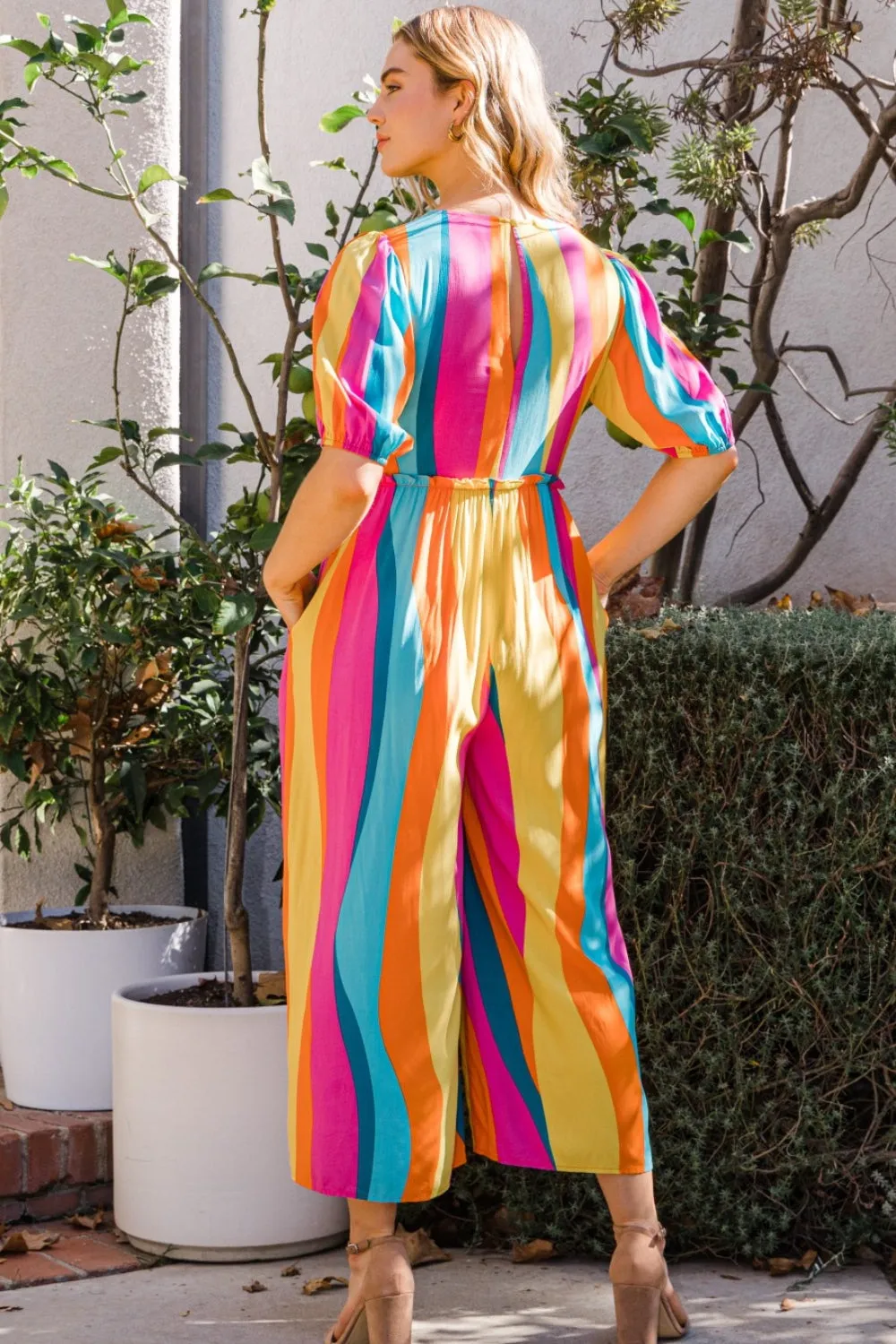 'Aurora'  Puff Sleeve Wide Leg Jumpsuit