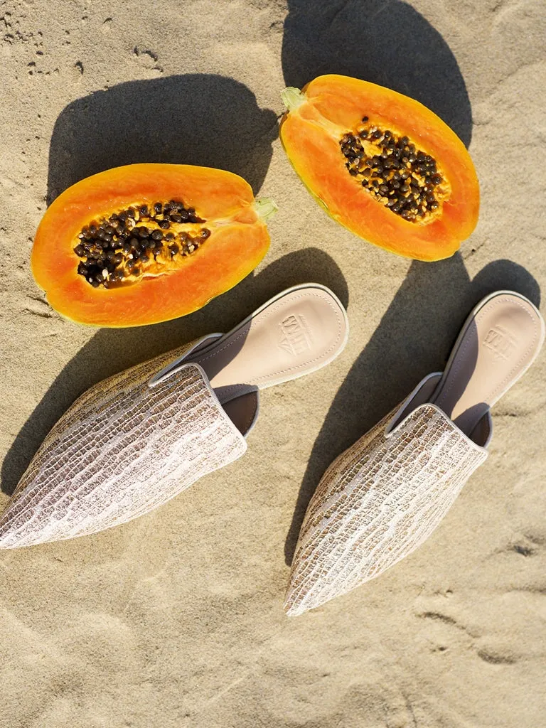 B-FEI original design texture embroidered sequins shiny mules French semi-drag - Island