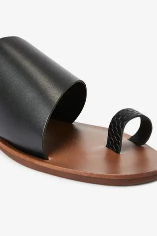 Black Toe Loop Mules