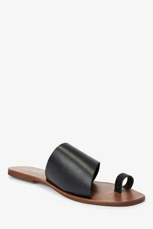 Black Toe Loop Mules