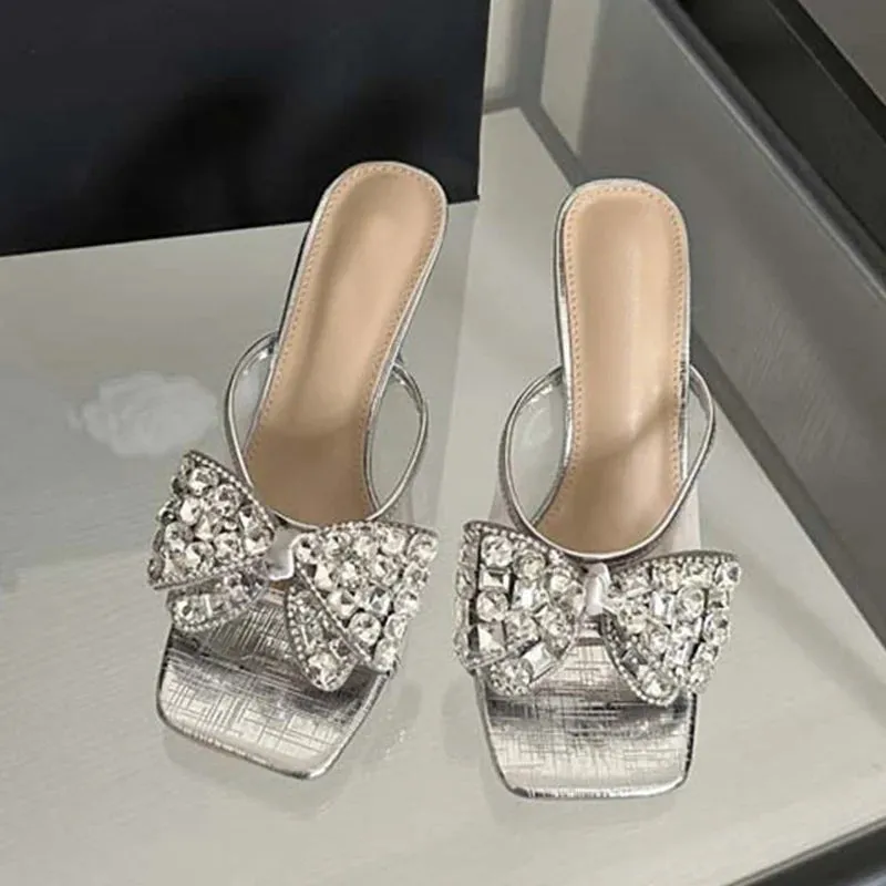 Bow mesh Thin High Heel Mules