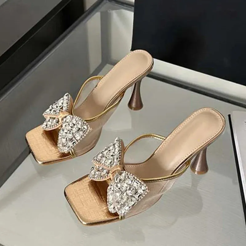Bow mesh Thin High Heel Mules