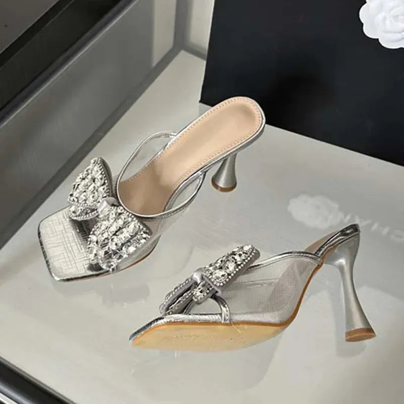 Bow mesh Thin High Heel Mules