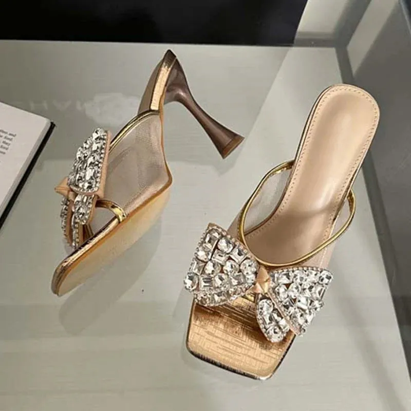 Bow mesh Thin High Heel Mules