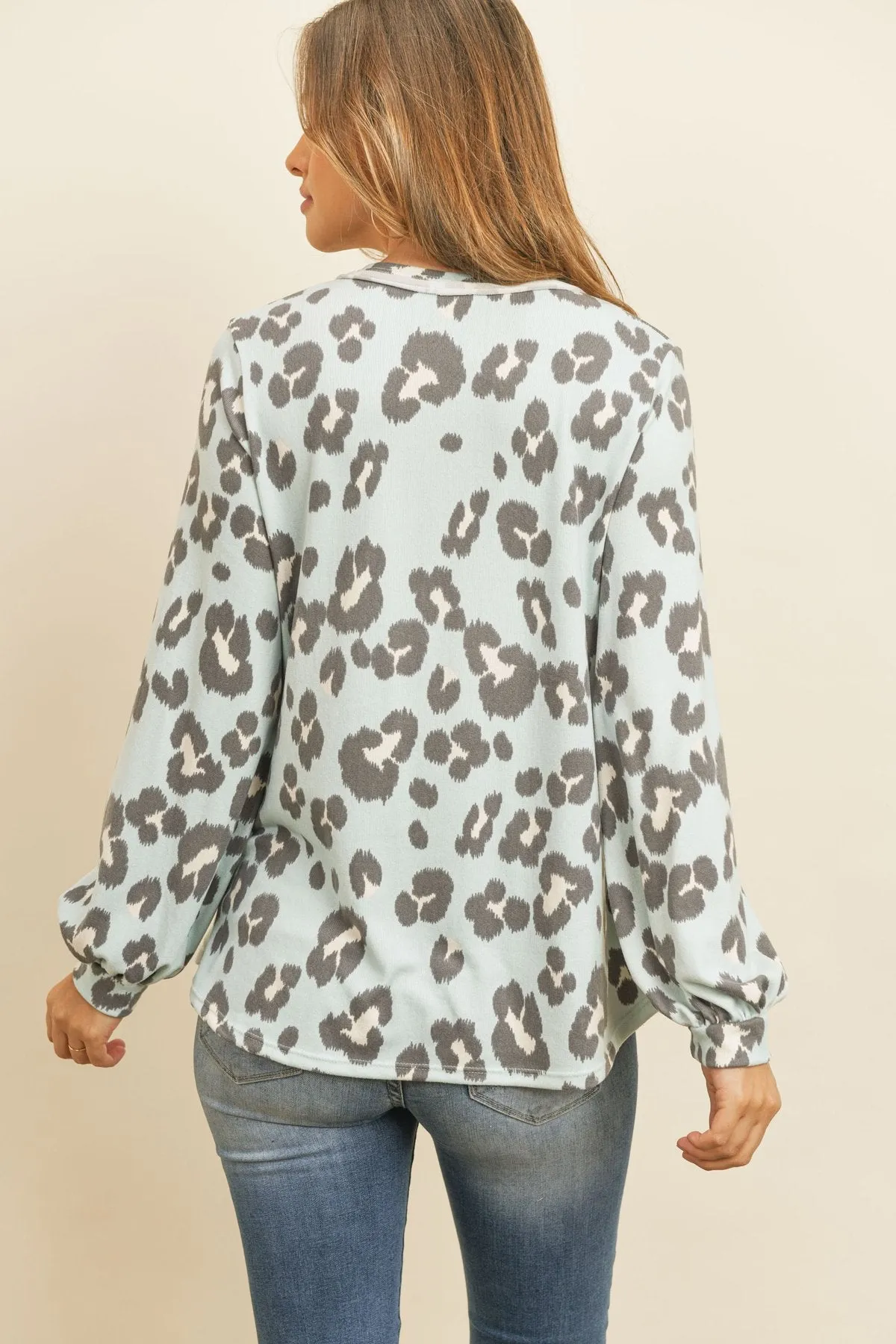 Button Front Long Sleeved Animal Print Top