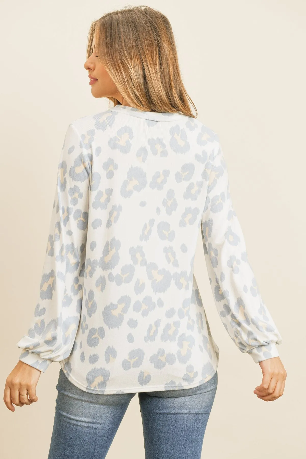 Button Front Long Sleeved Animal Print Top