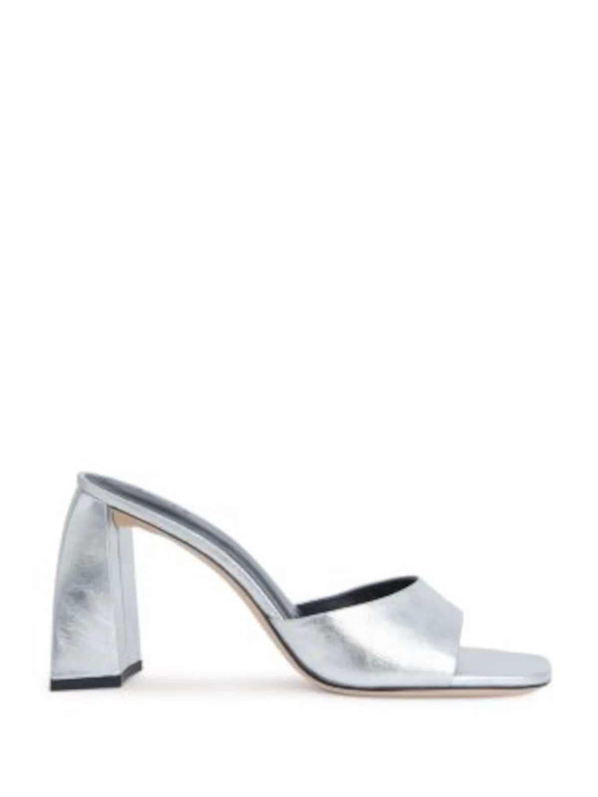 BY FAR Womens Silver Padded Metallic Michele Square Toe Sculpted Heel Slip On Leather Heeled Mules Shoes