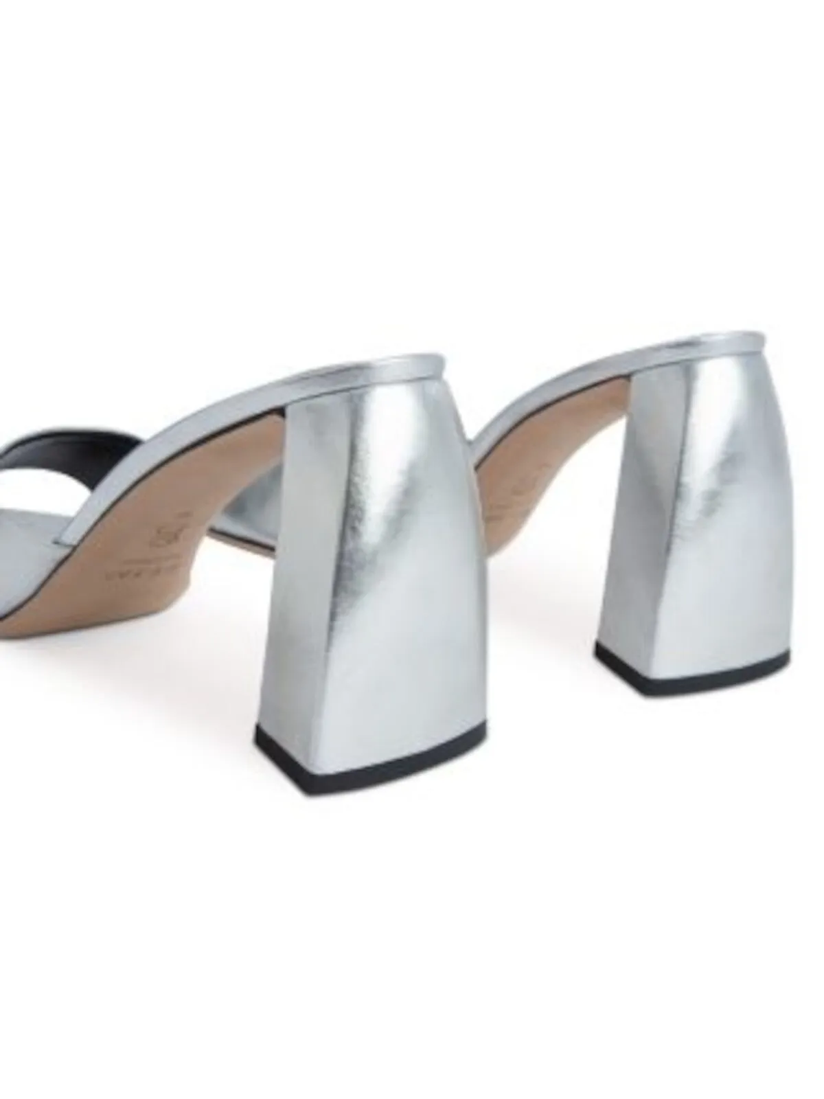 BY FAR Womens Silver Padded Metallic Michele Square Toe Sculpted Heel Slip On Leather Heeled Mules Shoes