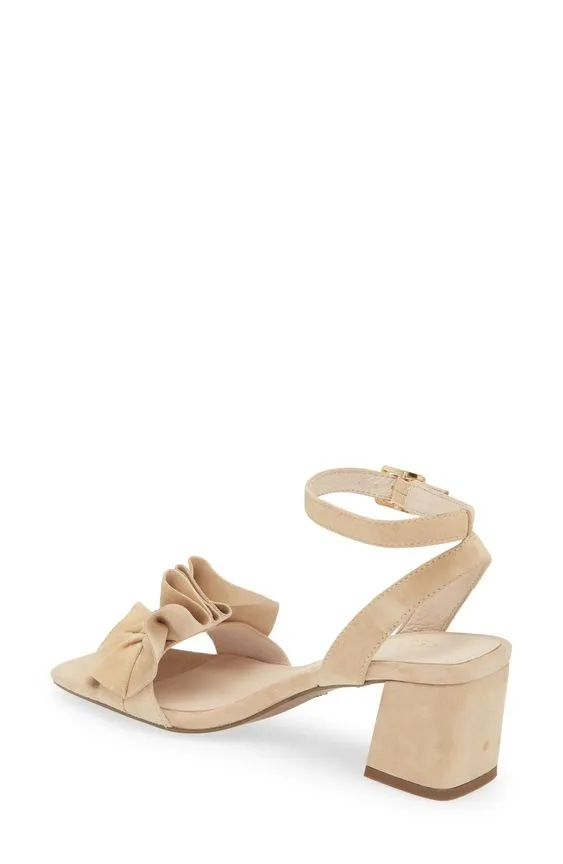 Cecelia New York Heather Beige Suede Open Toe Ankle Strap Block Heel Sandals
