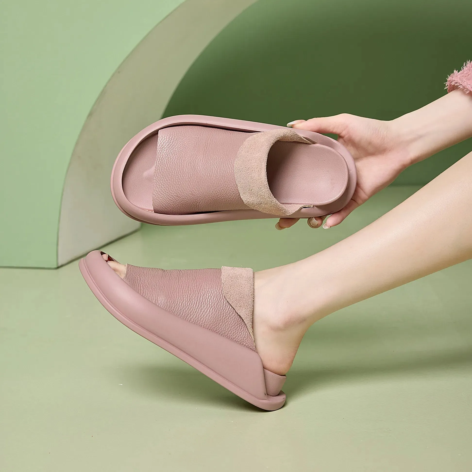 Comfortable Leather Platform Slippers