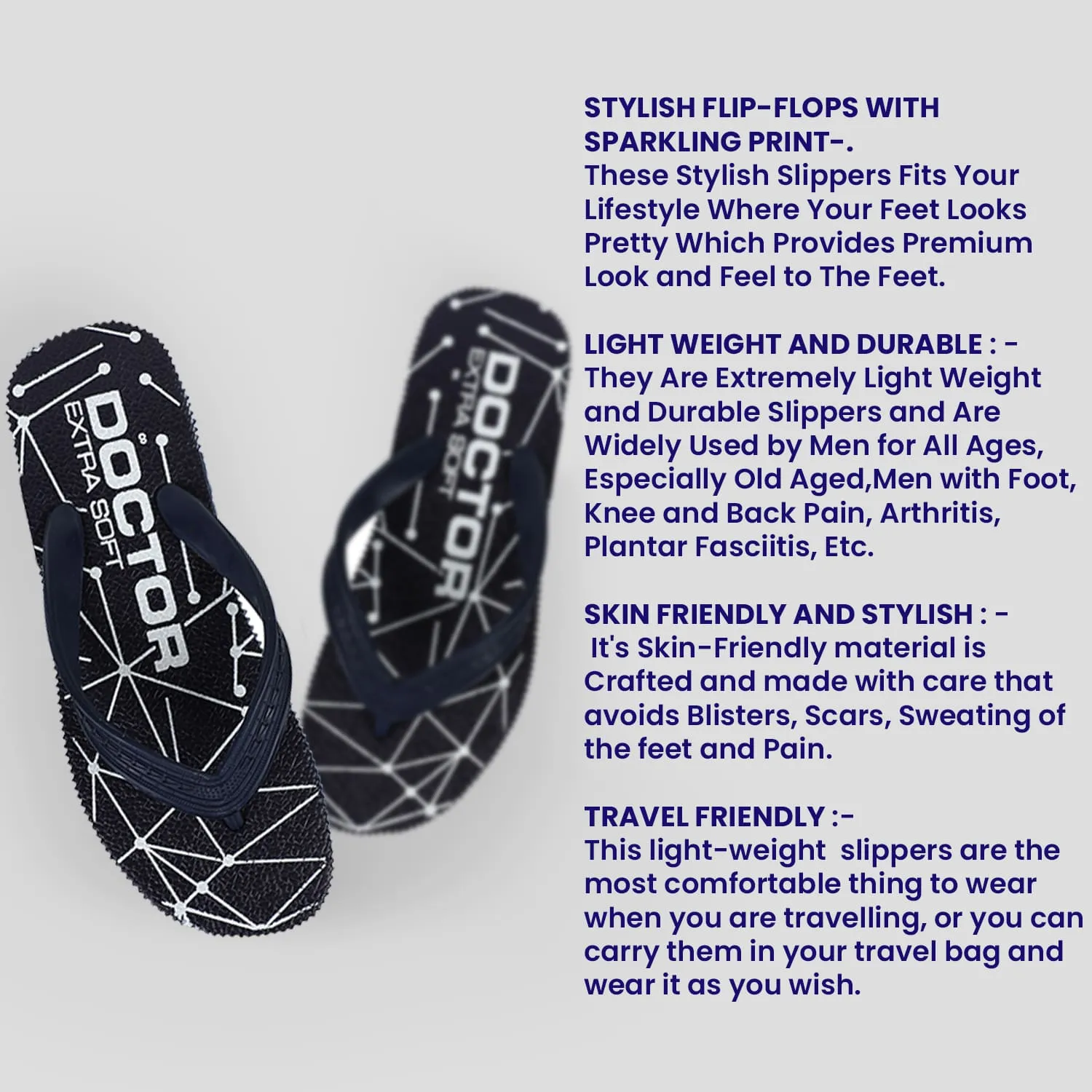 DOCTOR EXTRA SOFT D-01 Men's Hawaii Slipper Orthopaedic and Diabetic Comfort Ortho Care, Bathroom Rubber Flip-Flops & House Slipper for Gent’s & Boy’s