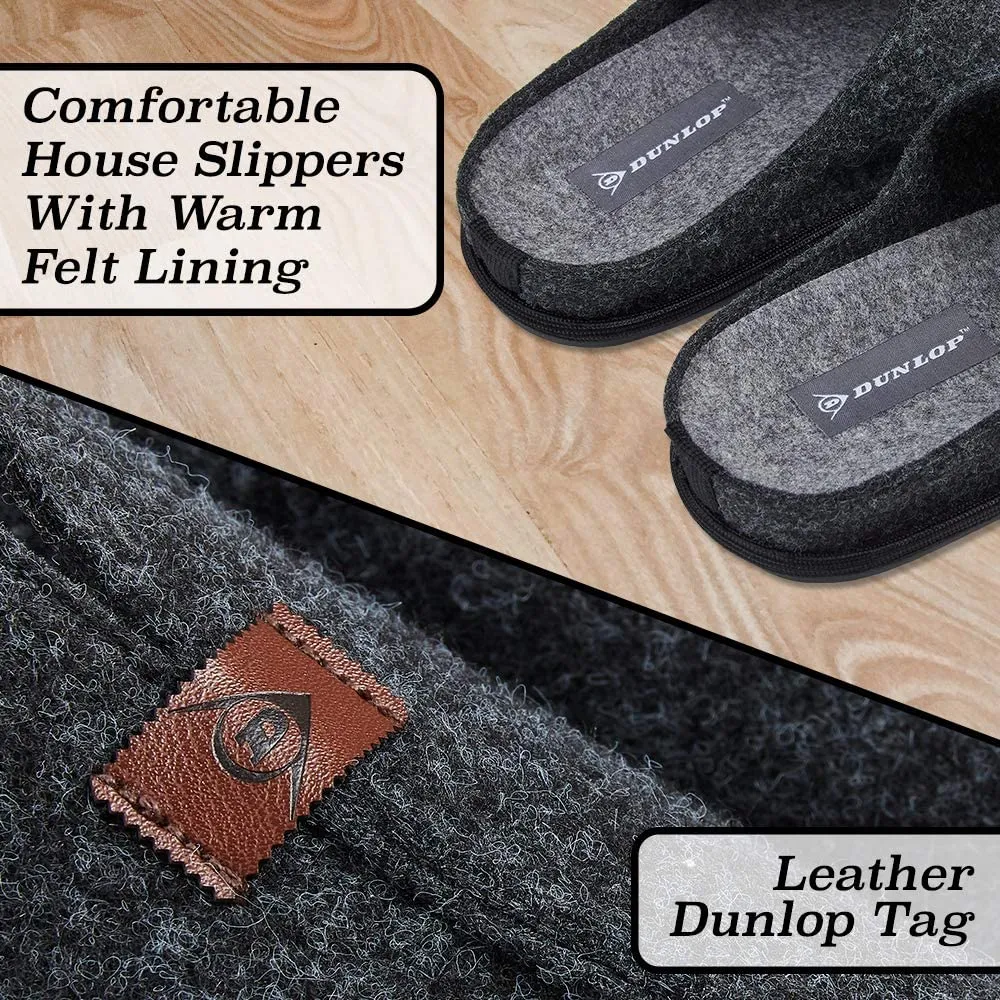 Dunlop Mens Slippers, Felt Slip On Mules Men's Slippers