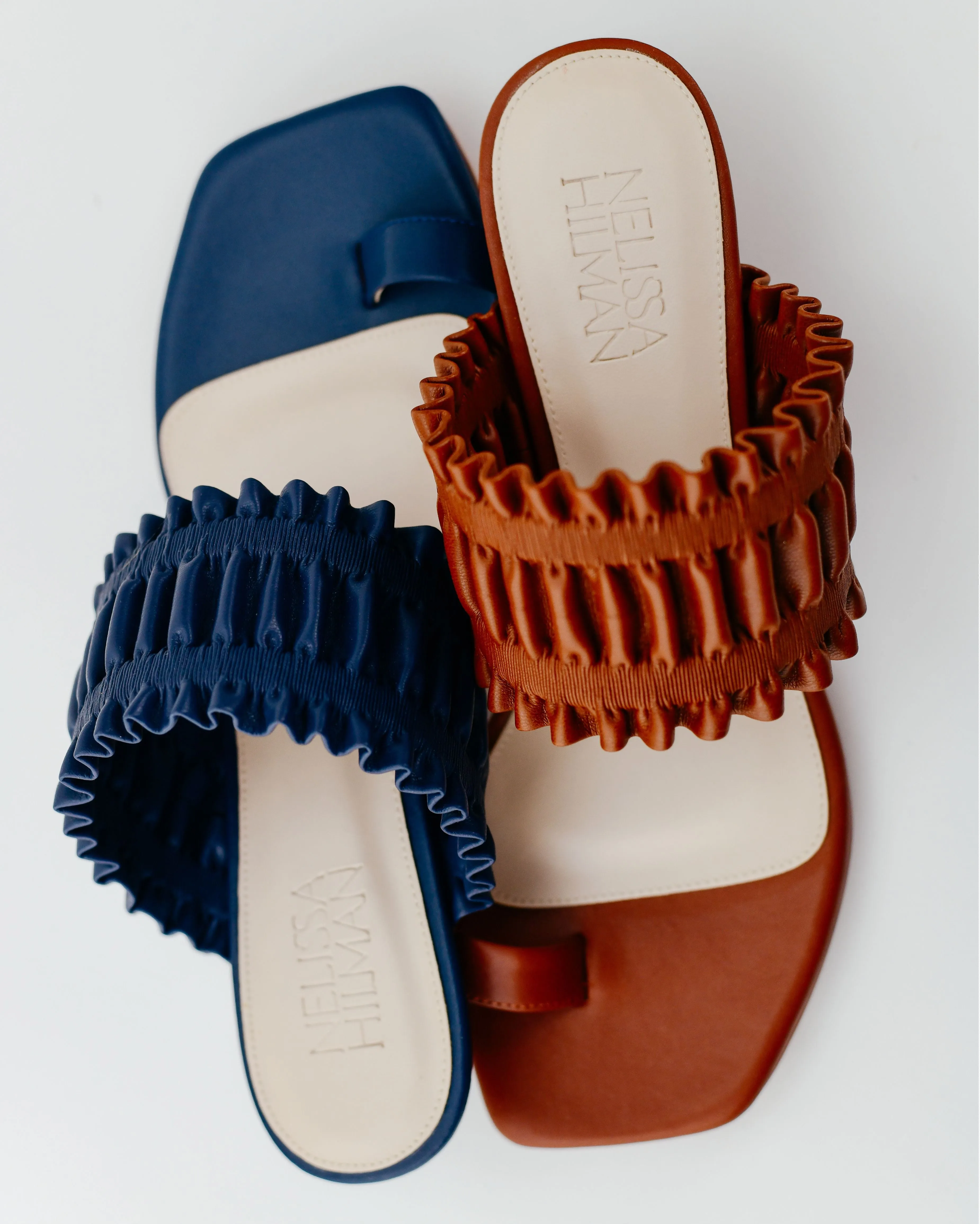 Eva Toe Loop Heel Mules (Navy Blue)
