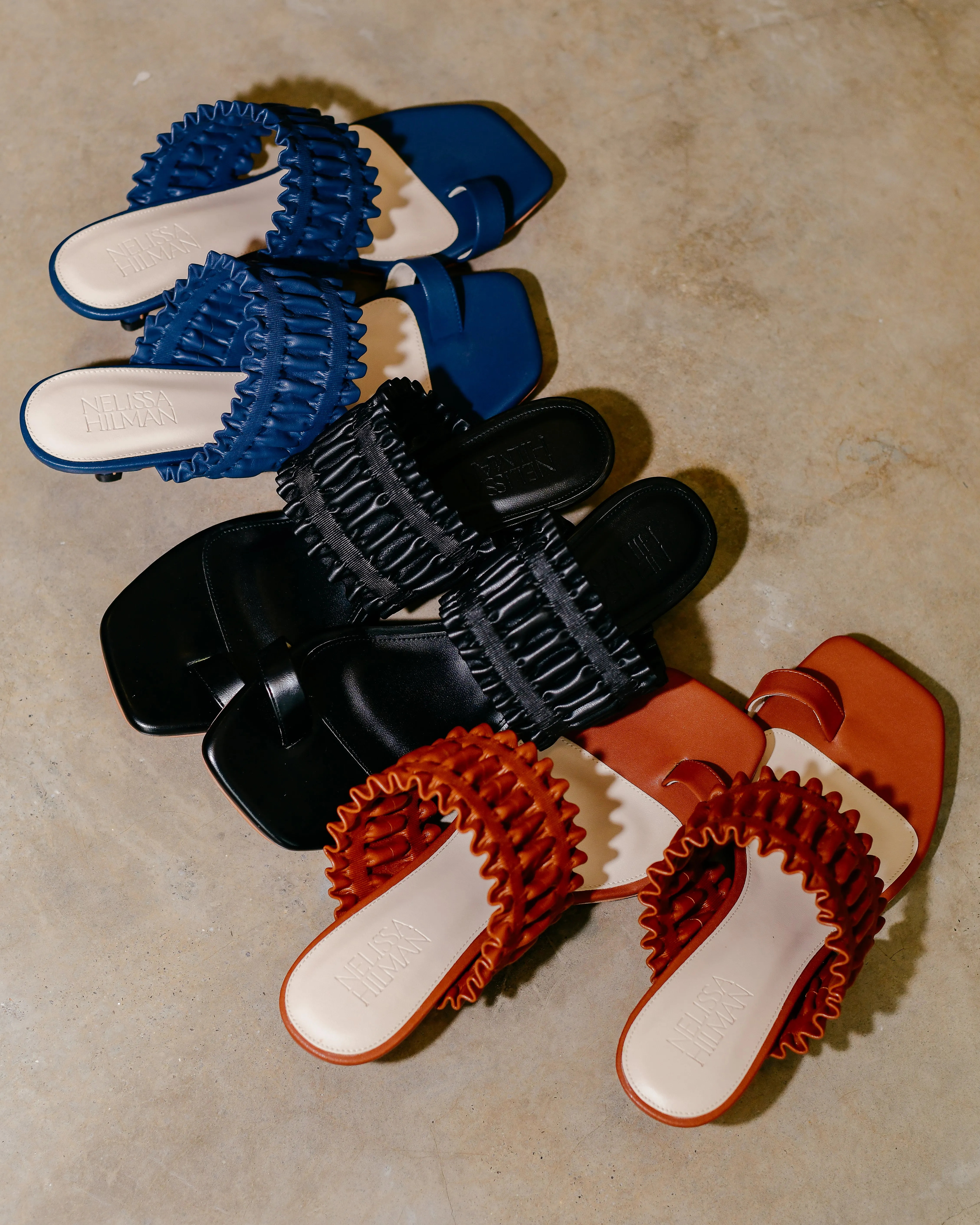 Eva Toe Loop Heel Mules (Navy Blue)