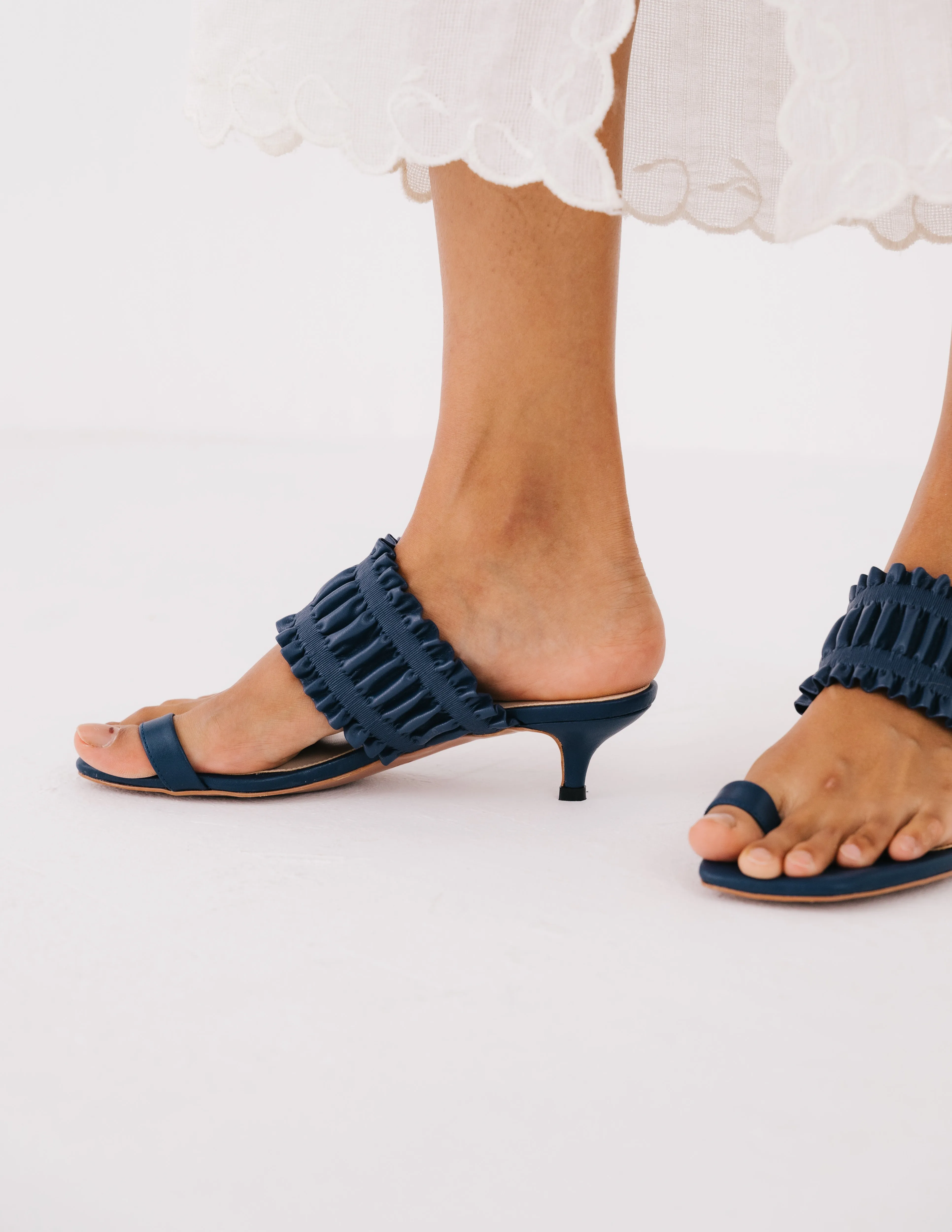 Eva Toe Loop Heel Mules (Navy Blue)