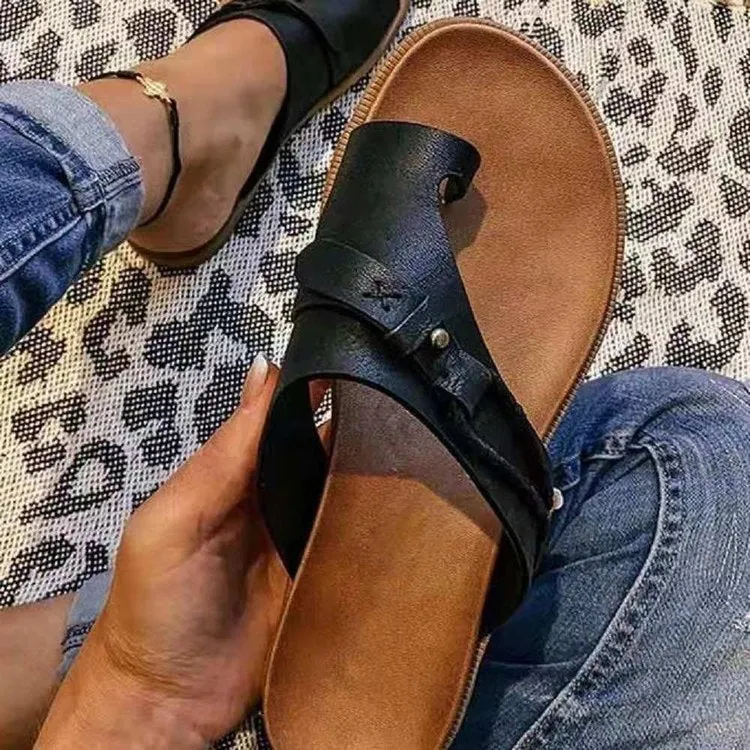 Flat-bottomed low-heeled retro toe slippers women