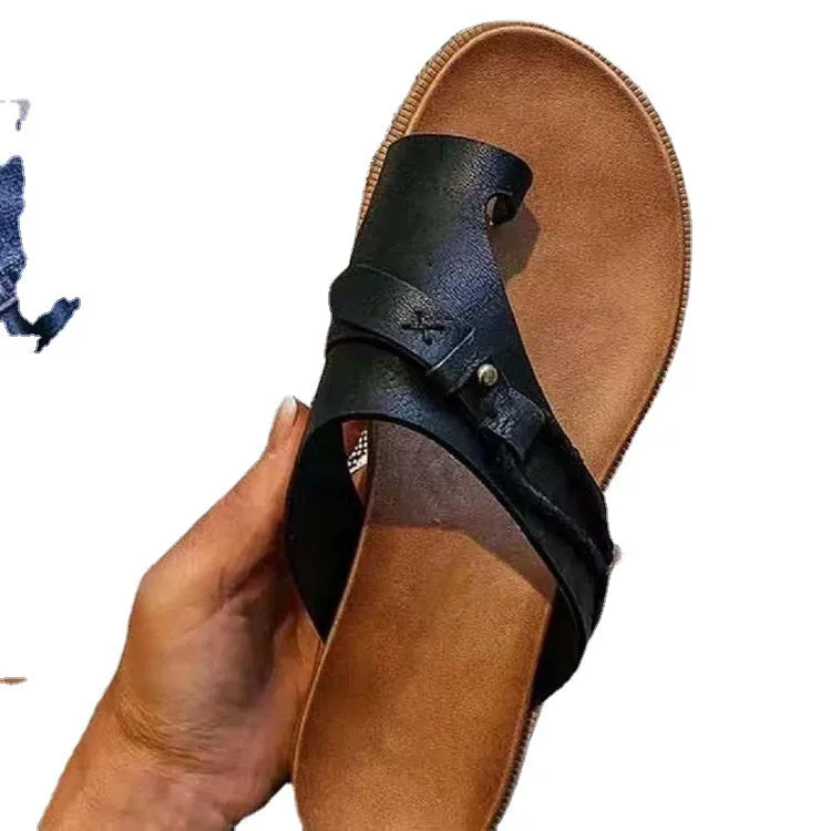Flat-bottomed low-heeled retro toe slippers women