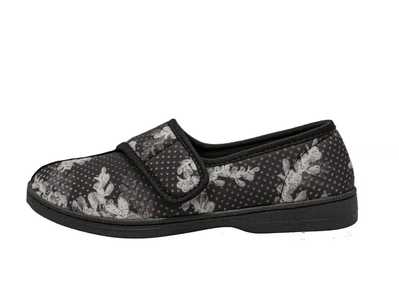 Foamtreads Women's Jewel 2 Slippers - Black/ White Floral