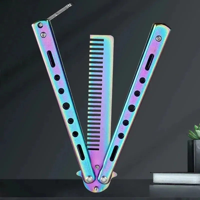 Foldable Comb Stainless Steel Butterfly Knife Comb for Hair Styling