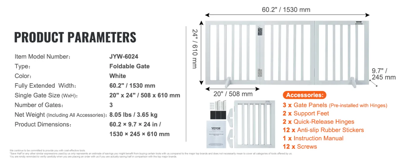 Foldable Free Standing Narrow Passage Pet Gate For Dogs