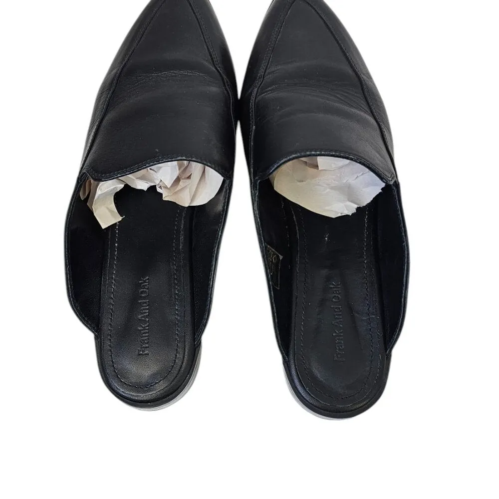 Frank & Oak Womens Black Leather Mules