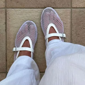 Goiphrri Ballet Flats Shoes for Women Fashion Summer Womens Flats Comfortable Dressy Buckle Strap Mary Jane Flats Round Toe Ballerina Flats for Women Wide Width Mesh Flats for Women