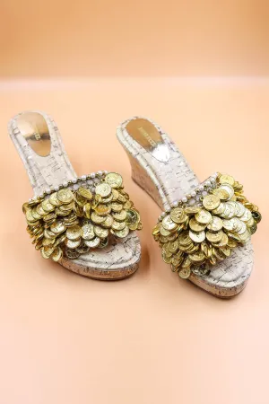 Gold Embellished Coin Wedges
