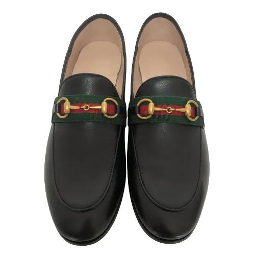 Gucci Black Leather Web Loafers | Like New |