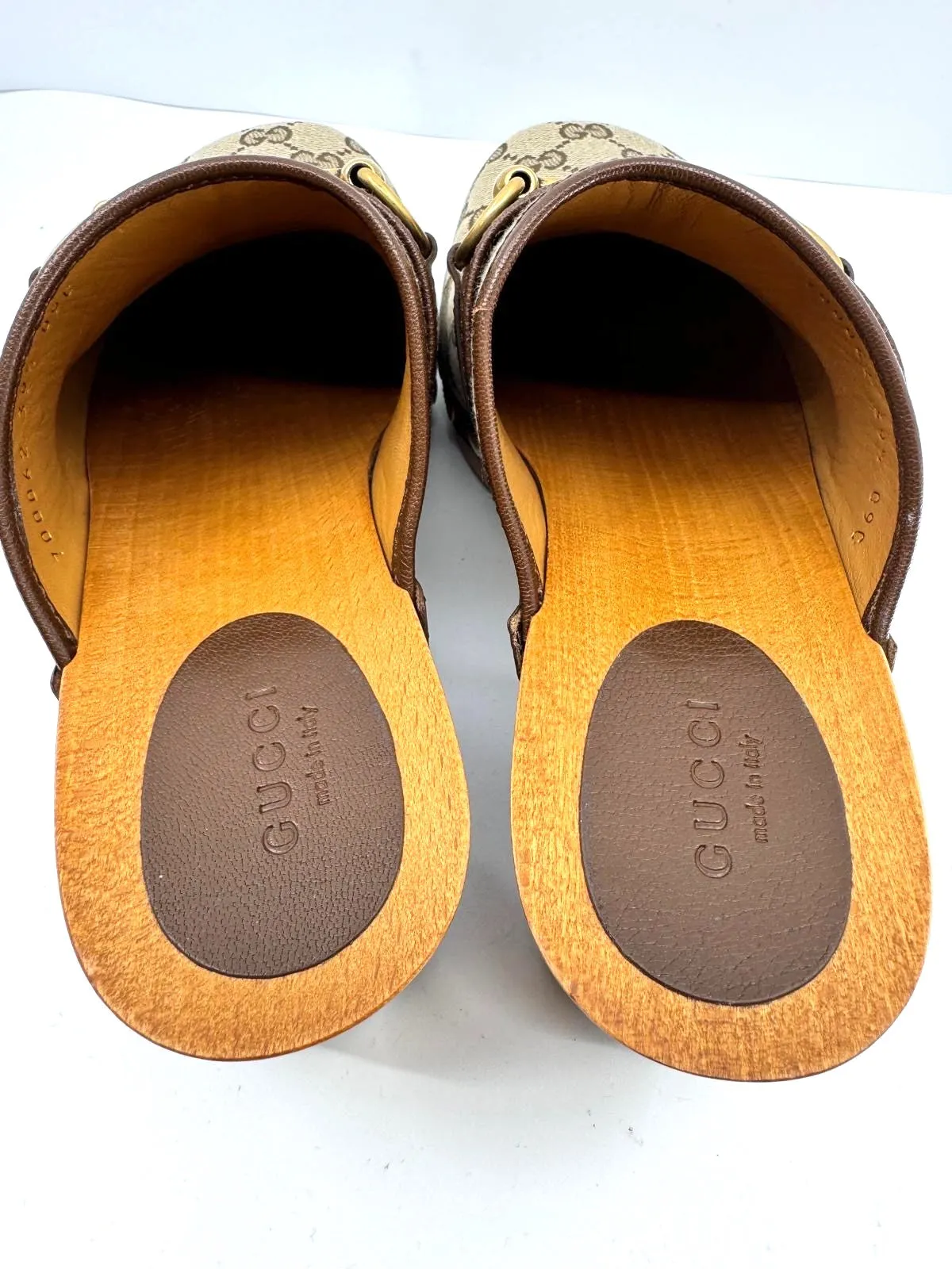 GUCCI GG GOATSKIN HORSEBIT MONOGRAM CLOGS