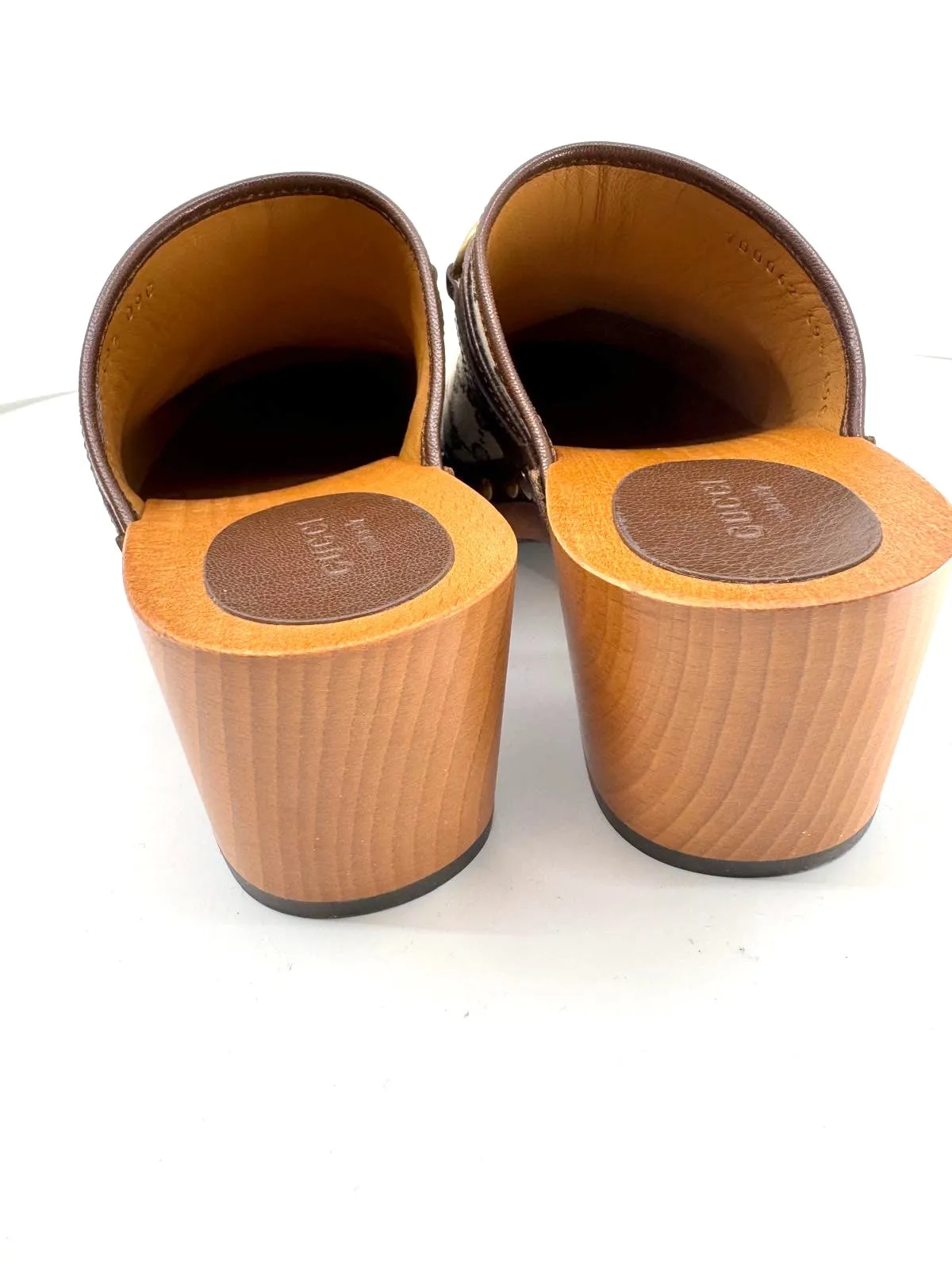 GUCCI GG GOATSKIN HORSEBIT MONOGRAM CLOGS