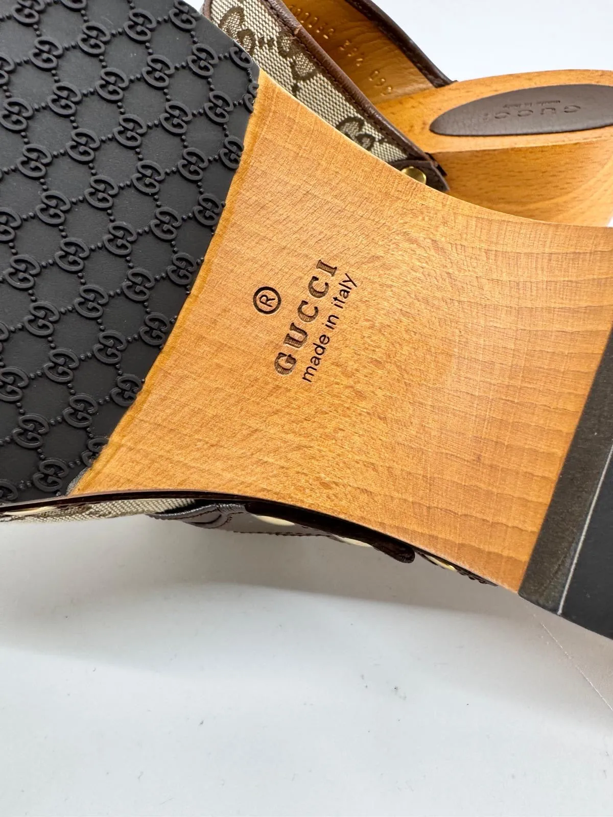 GUCCI GG GOATSKIN HORSEBIT MONOGRAM CLOGS