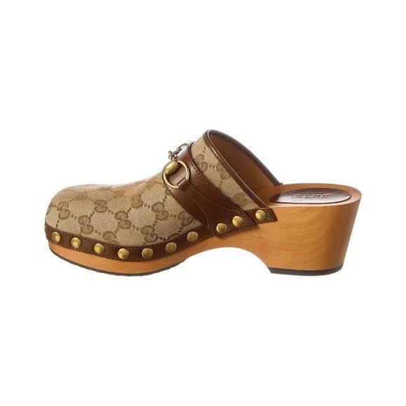 GUCCI GG GOATSKIN HORSEBIT MONOGRAM CLOGS