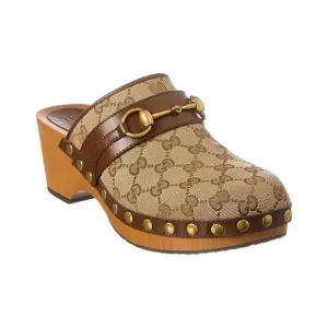 GUCCI GG GOATSKIN HORSEBIT MONOGRAM CLOGS