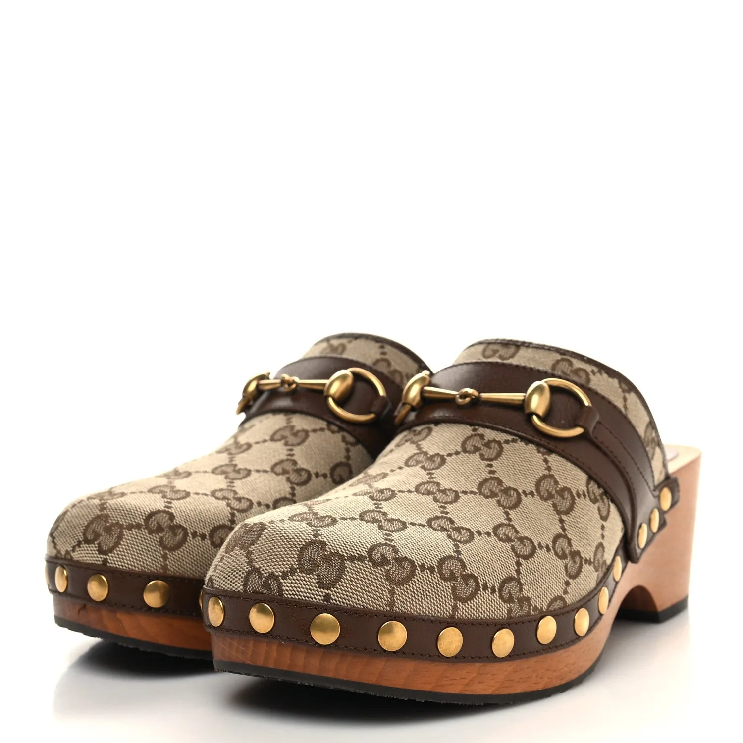 GUCCI GG GOATSKIN HORSEBIT MONOGRAM CLOGS