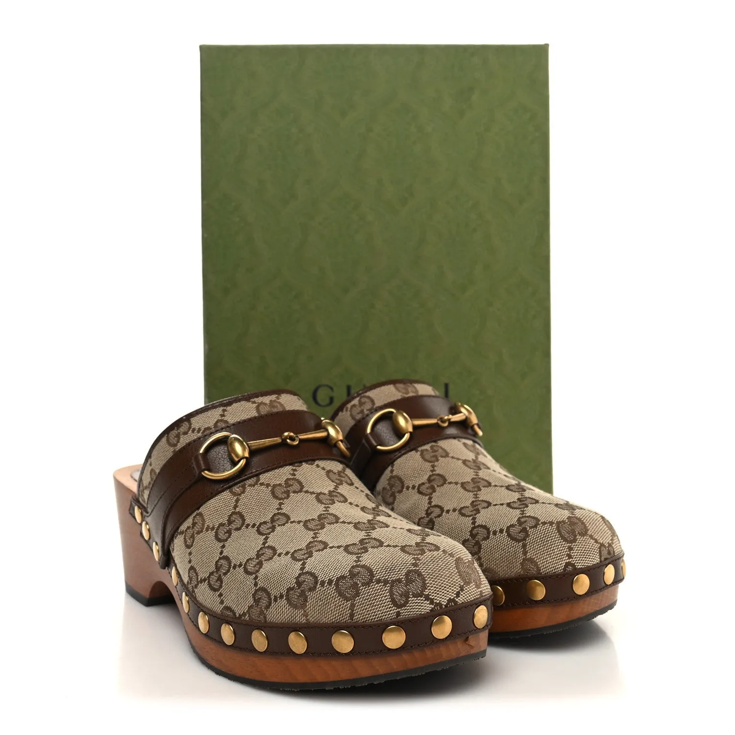 GUCCI GG GOATSKIN HORSEBIT MONOGRAM CLOGS