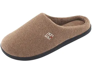 HomeIdeas Men's Classic Memory Foam Plush House Slippers, Comfortable Anti-slip Shoes (Medium / 9-10 D(M) US, Brown)