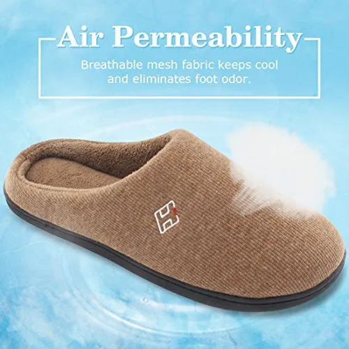 HomeIdeas Men's Classic Memory Foam Plush House Slippers, Comfortable Anti-slip Shoes (Medium / 9-10 D(M) US, Brown)