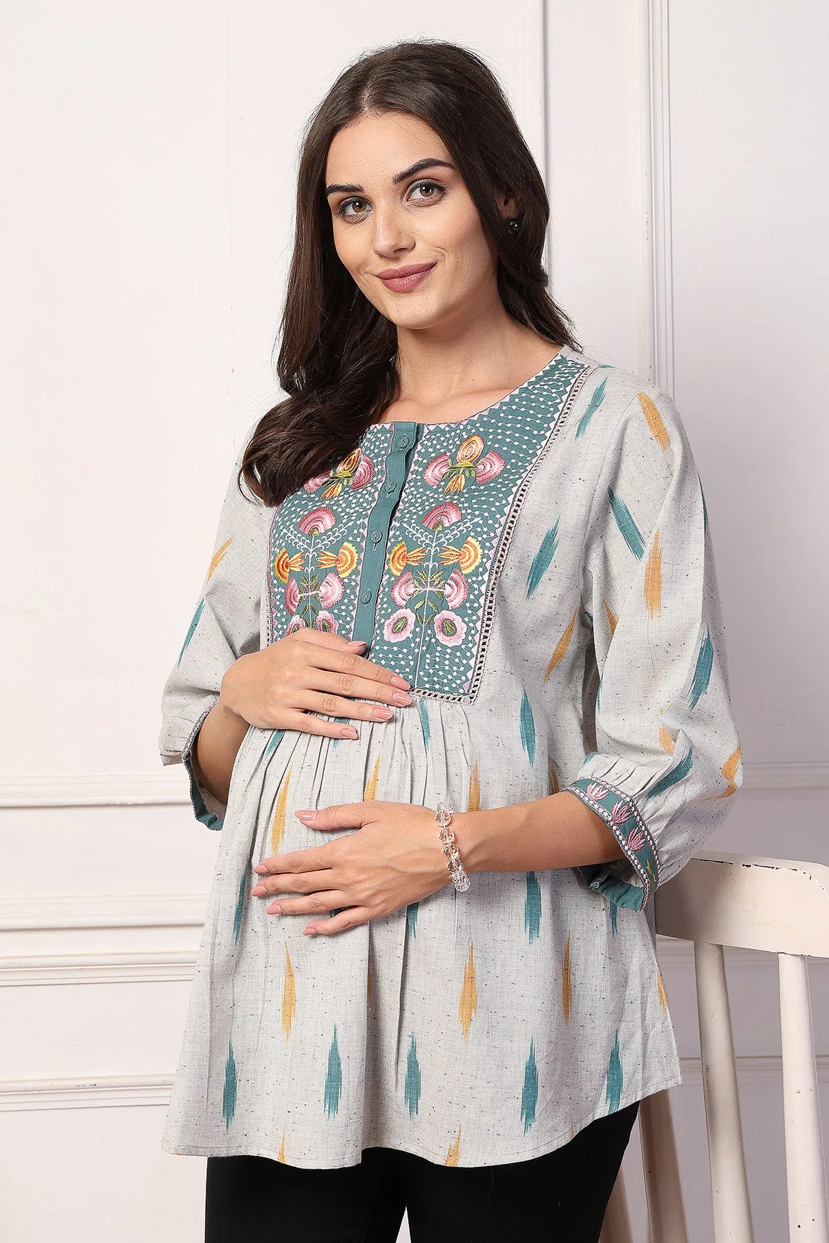Ikkat Charm Zipless Feeding Maternity Top