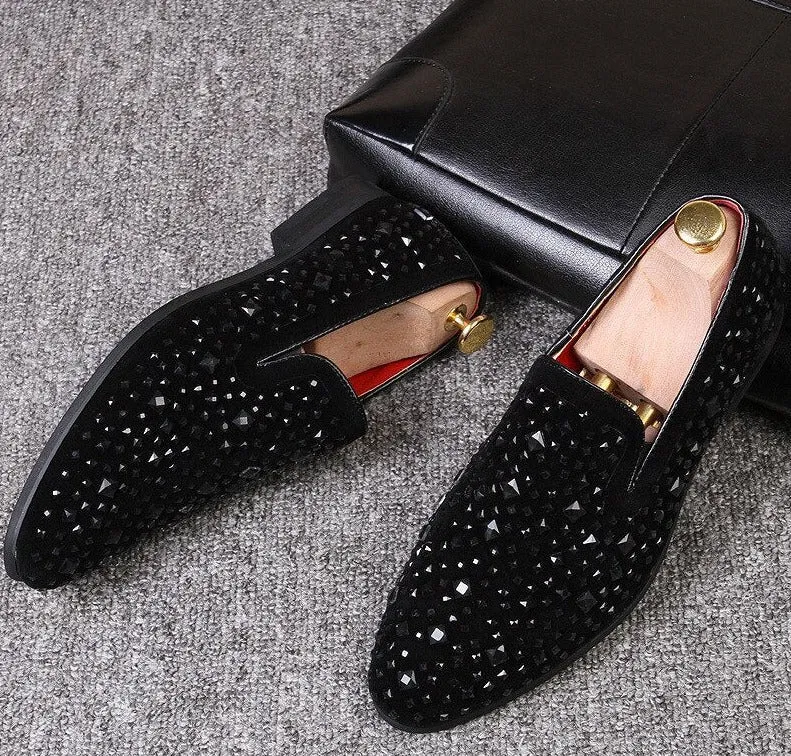 Jack Marc New Black Spikes Luxury Men's Loafers 2023 Fashion Party Flats-Jackmarc