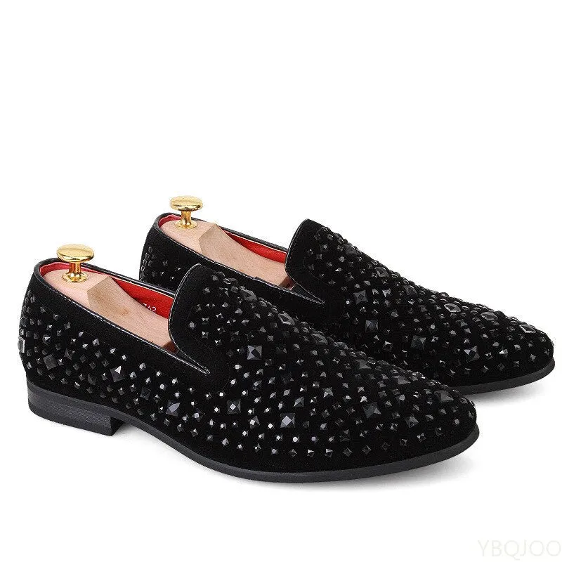 Jack Marc New Black Spikes Luxury Men's Loafers 2023 Fashion Party Flats-Jackmarc