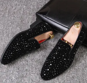 Jack Marc New Black Spikes Luxury Men's Loafers 2023 Fashion Party Flats-Jackmarc