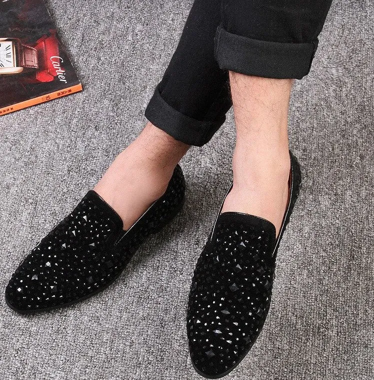 Jack Marc New Black Spikes Luxury Men's Loafers 2023 Fashion Party Flats-Jackmarc