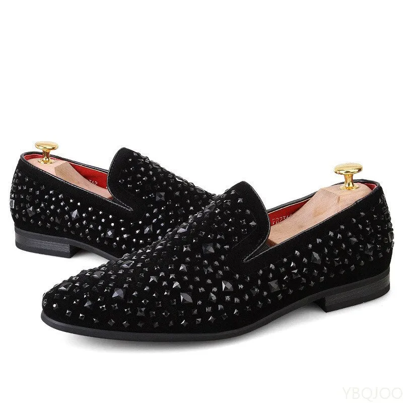 Jack Marc New Black Spikes Luxury Men's Loafers 2023 Fashion Party Flats-Jackmarc