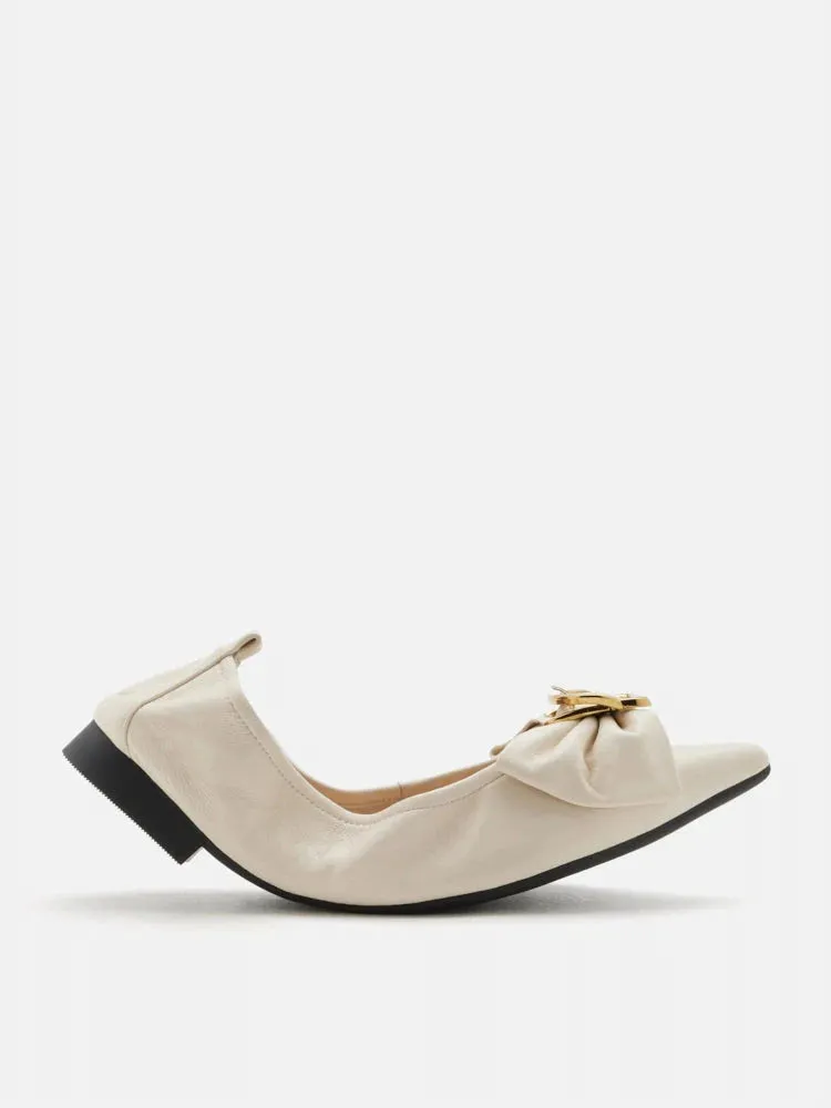 Layla Gold Buckled Bow Foldable Flats