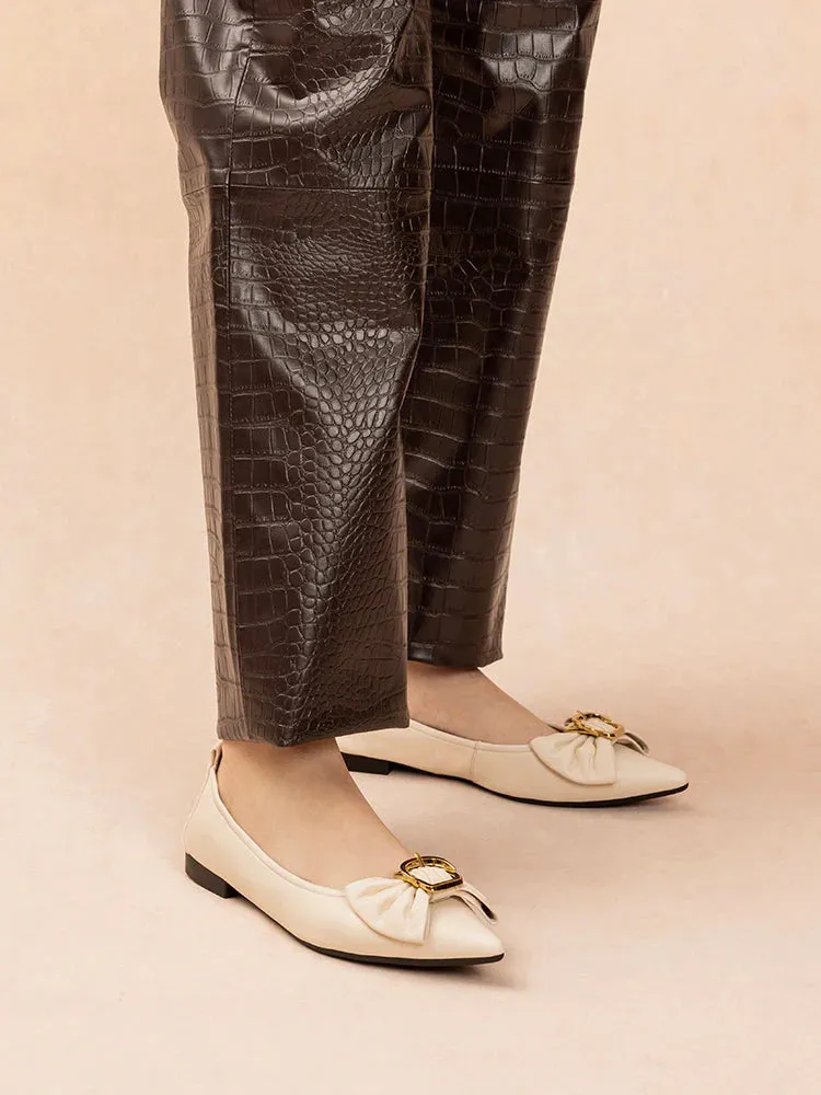 Layla Gold Buckled Bow Foldable Flats
